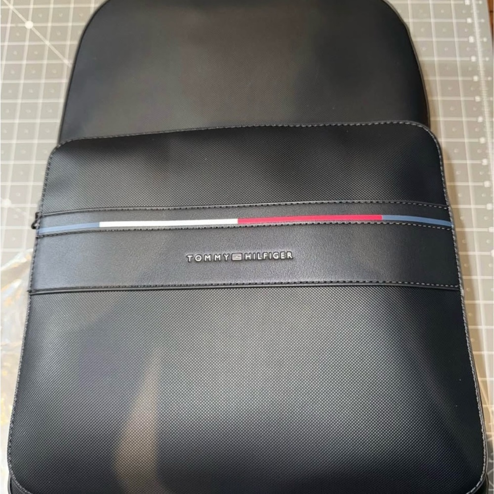 Tommy Hilfiger Black Laptop Bag with Tricolor Stripe